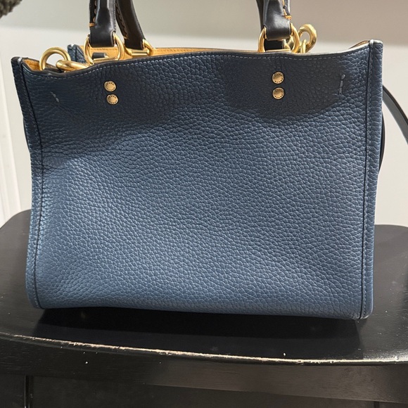 Coach Rogue 25 Regenerative Leather- Navy Blue Satchel with Gold Accents - Picture 8 of 13